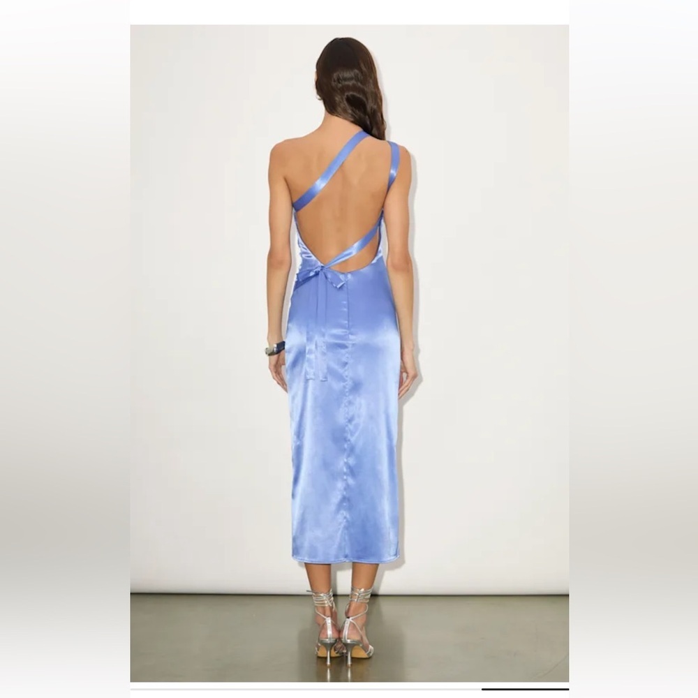 NWT Lulus Yvonne Light Blue Satin One-Shoulder Midi Dress - Picture 5 of 7